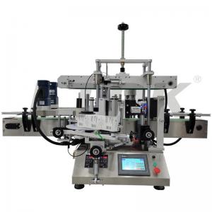 Automatic double sides labeling machine for flat bottles like liquid detergent